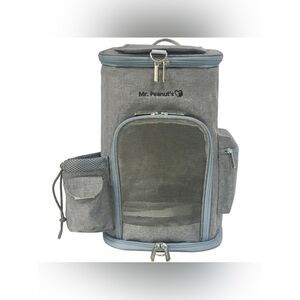 Mr. Peanuts Gray & Blue Convertible Small Pet Backpack & Crossbody Bag -Fleece